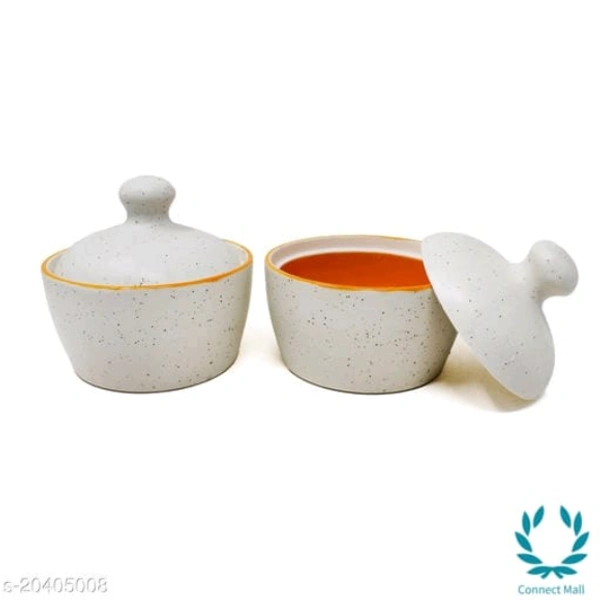 Handcrafted White Orange  Marble Ceramic Butter Pot with Lid  - Butter Pot